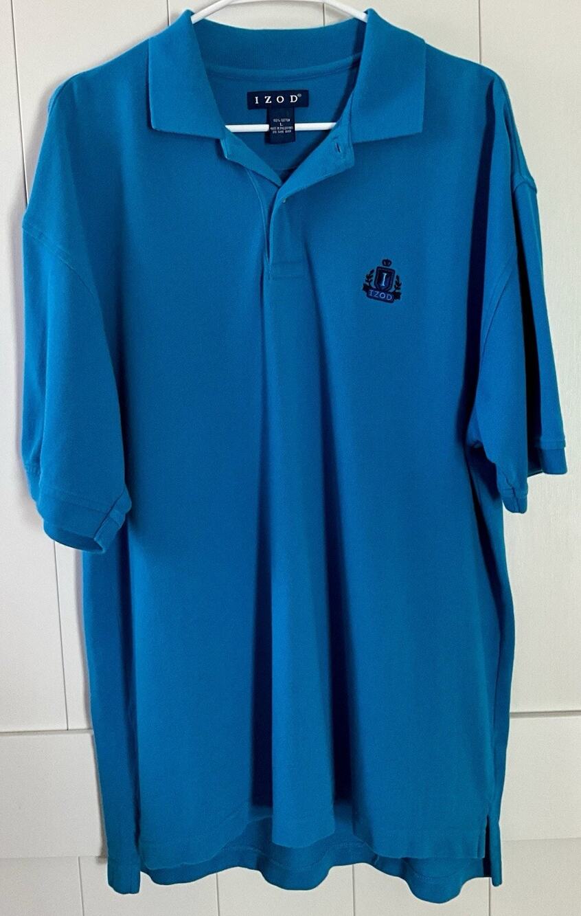 Vintage IZOD Polo Mens Large Blue Short Sleeve Embroidered Logo 100% Cotton